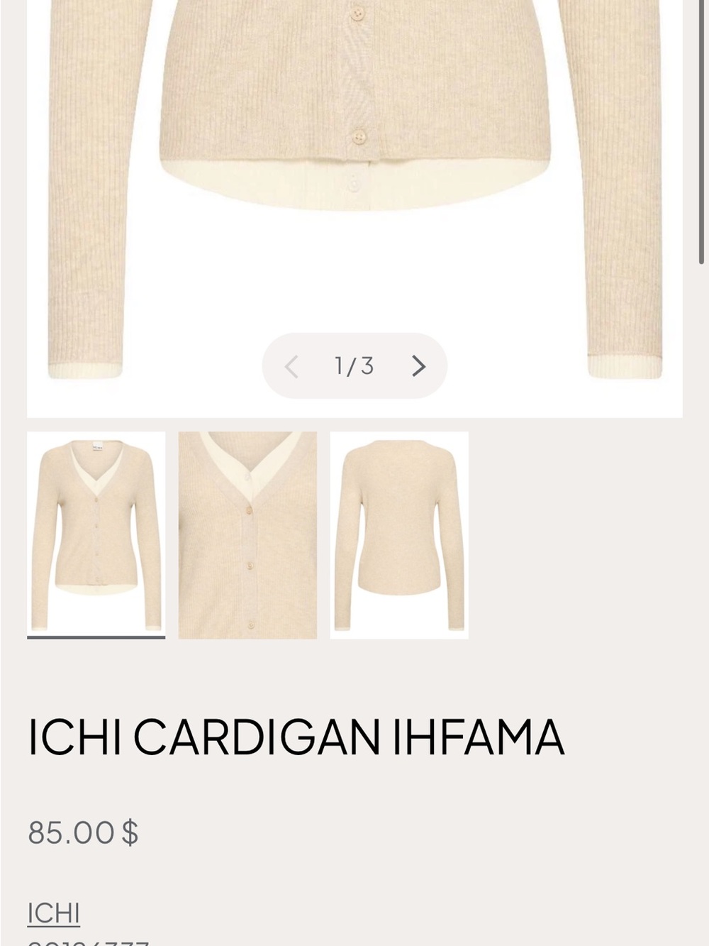 ICHI Ihfama Women's Cream V-Neck Button Cardigan